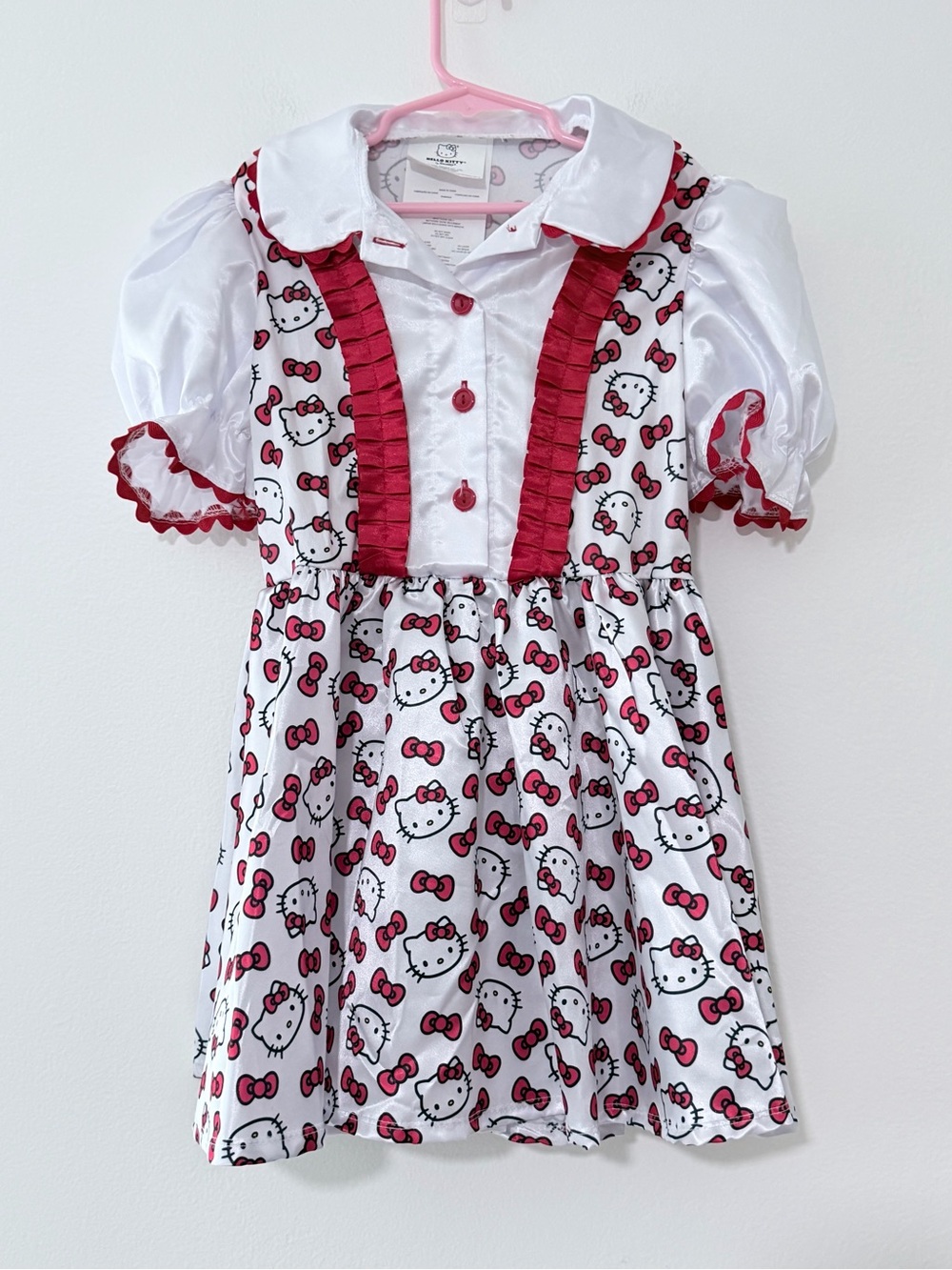 NWOT Hello Kitty White & Pink Puff Sleeve Girls Dress Sz Medium